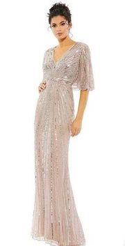 MAC DUGGAL Sequined V Neck Cape Sleeve Column Gown in Vintage Rose Size US 18