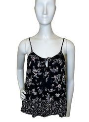 HIPPIE ROSE - Women’s Juniors’ Printed Tiered Black Floral Camisole Medium