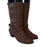 boots mid calf height 2.5” block style heel zip up back size 7