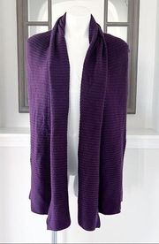 Donna Karan Wool Knit Cardigan Ribbed Purple Size M/L NWT $135.00