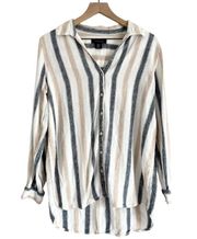 Linen Striped Button Front Tunic Top Cream Grey White Women’s Size Medium