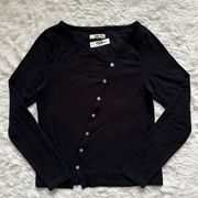 Cardigan Asymmetrical Button-Front V-neck Long Sleeve Black S NWT New