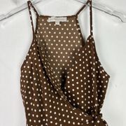 NWOT  Polka Dot Surplice Faux Wrap Tank Top Brown Size Small S NEW