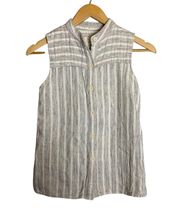 Linen Blend Stripe Button Up Sleeveless Tank Top