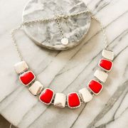 Liz Claiborne Collar Necklace - Red, Silver Toned Metal, Sophisticated Classic