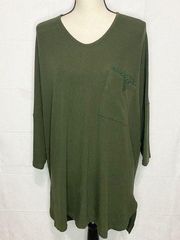 SUZANNE BETRO Olive Green Lace Pocket Women's Knit Top Shirt Sz 3X