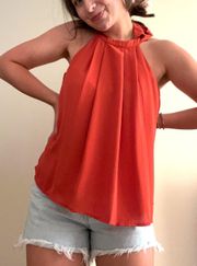 Deep Orange Halter Pleated Business Tank 