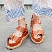 Stella McCartney Brown Leather Praline Buckle Platform Sandal Size 36.5