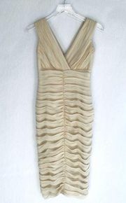 Tadashi Shoji Collection Ruched Ivory Cream Silk Bodycon Cocktail Dress Size 4