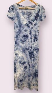 Olivia Rae Blue & White Tie Dye Short Sleeve Split Hem Maxi Dress - size XS