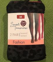 2-pair ;  Leopard & Opaque Tights sz medium