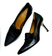 Donald Pliner Toro Pointed Toe Black Leather Mohair Pump Heel Shoe Size 8.5