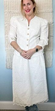 Vintage handmade home sewn lace wedding skirt suit w/ faux pearl buttons size M