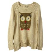 Democracy Women's Owl Knit Hi-Low Long Sleeve Acrylic Sweater Cream Medium