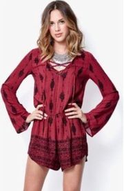 Kendall + Kylie Maroon lace up long sleeve romper never worn