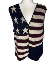 Vintage American Flag Knit Sweater Vest Grandmacore L