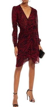Ba&sh Red Saphir Wrap-effect Tiger-print Georgette Dress New Tags US2