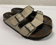 Birkenstock Arizona Beige Leather Birko-Flor Slide Sandals EU 37 US W6 Narrow