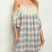 Soieblu Cold Shoulder Lace Trim Plaid Dress Size Large