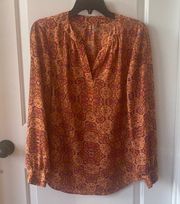 Cremieux Burnt Orange Medallion Print Long-sleeve Blouse