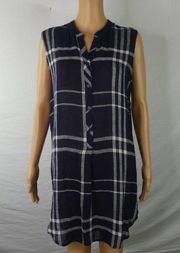 Rails Jules Navy Vanilla Plaid Popover Hi-Low Shirt Dress NEW NWT Linen Blend