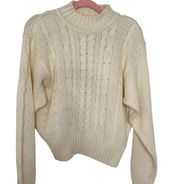 Lizsport Vintage Cable Knit Sweater Mock Neck Cream