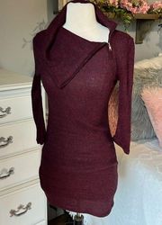 Sweater Dress Burgundy Wine Comfy Stretchy Form Fitting Fits Small Medium Mini