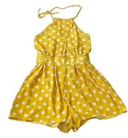 Missguided Yellow Sleeveless Surplice Halter Open Back Polka Dot Romper size XS