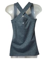 Sport Gray Crisscross Back Straight Neck Ruched Front Tank Top Gray S