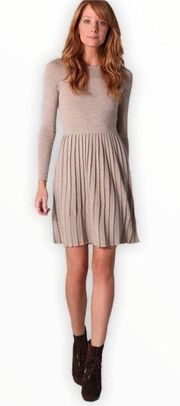 Tibi Cream Merino Wool Pleated Long Sleeve Sweater Dress Small