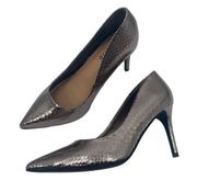 Torrid Metallic Heels Snakeskin Python Pointed Toe Pump Pewter Gray NEW Womens 7