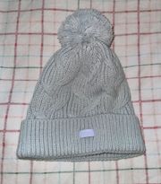 Gray Cable Knit Puffball Beanie