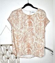 MM Lafleur Blush Pink Paisley Baroque Print Viscose Blend Cap Sleeve Blouse