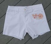 Royalty For Me Mid Rise Chewed Hem Jean Shorts with Floral Detail