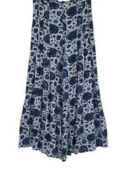 Womens Blue Floral Pleated Front Cropped Wide Leg Pants Size Medium