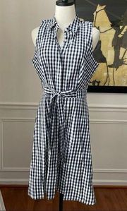 Dress Barn Westport Navy Gingham Button Front Sleeveless Shirt Dress NWT 10