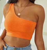 Garage orange one shoulder ribbed cropped top