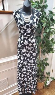 Apt.9 Women Black Floral Polyester V-Neck Sleeveless Long Maxi Dress Size Small