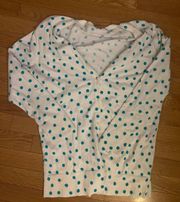 White Turquoise Polka Dot Cardigan Sz M GUC