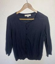 Loft 100% Cotton Black Light Weight Button Up Cardigan ( L )