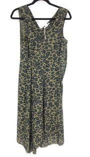 BeachLunchLounge Womens Size Small Leopard Dress V-Neck Asymmetrical Hem Green