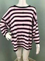 NWT Women's ELLE 3/4 Dolman Sleeve Striped Embellished Sweater Sz XL Extra Large