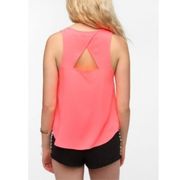 jack by bb dakota Samie  Tank Top S Back Cutout Hot Neon Pink Scoop Neck