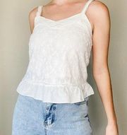 Urban Romantics  White Embroidered Lace Ruffle Hem Tank Top