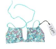 NWT Revolve VDM The Label Blue Paisley Gingham Reversible Bikini Top XS