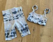 Emory Park Tie Dye Crop Top & Bike Shorts in Gray