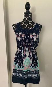 EUC Sweet Journey Blue and Pink Floral Print Lace Neckline Dress size small