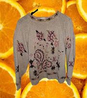 Van Heusen For Her Hand Knit Tan and Pink Floral Sweater Size Medium‎