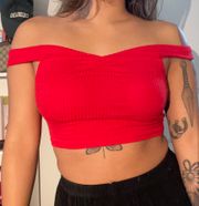 red off-shoulder crop top