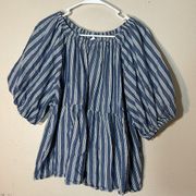 Old Navy Shirt Womens 2XL Blue Striped Peplum Puff Sleeve Boho Career